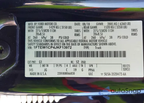 2018 Ford F-150 Xl from USA, damaged, VIN 1FTEW1CP4JKF13972